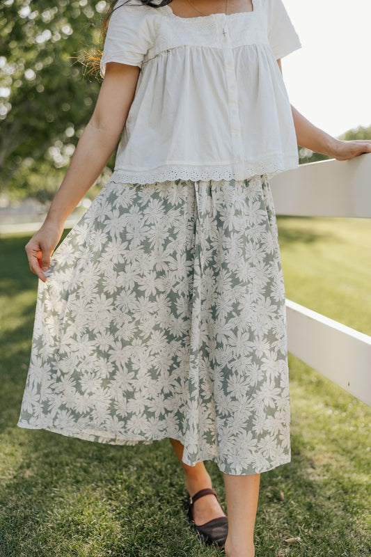 Clara Linen Skirt- Sage.
