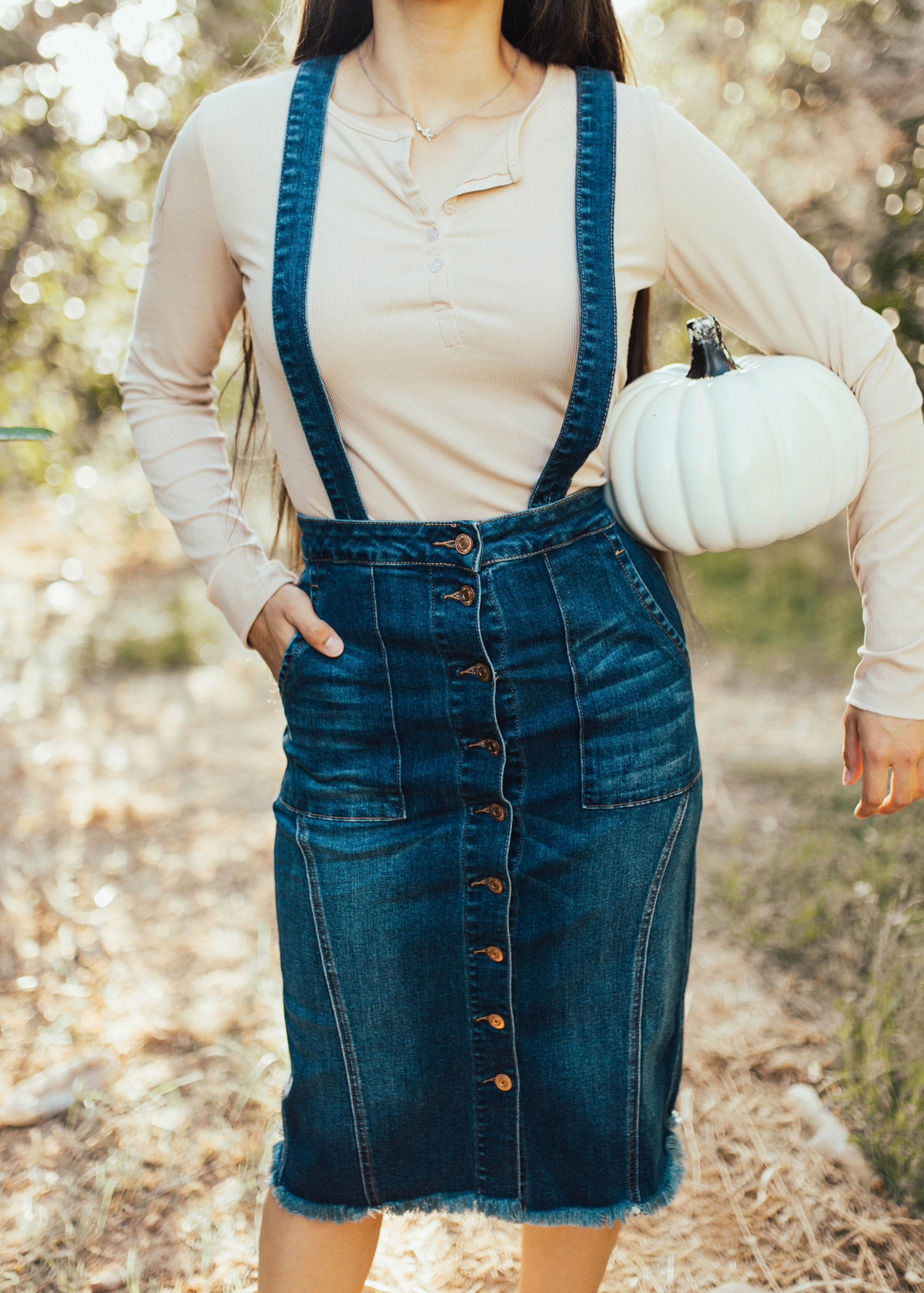 Dark Denim Overall Skirt .
