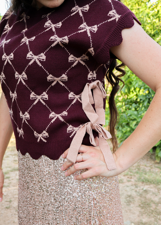 Darling Scallop Edge Sweater- Wine.