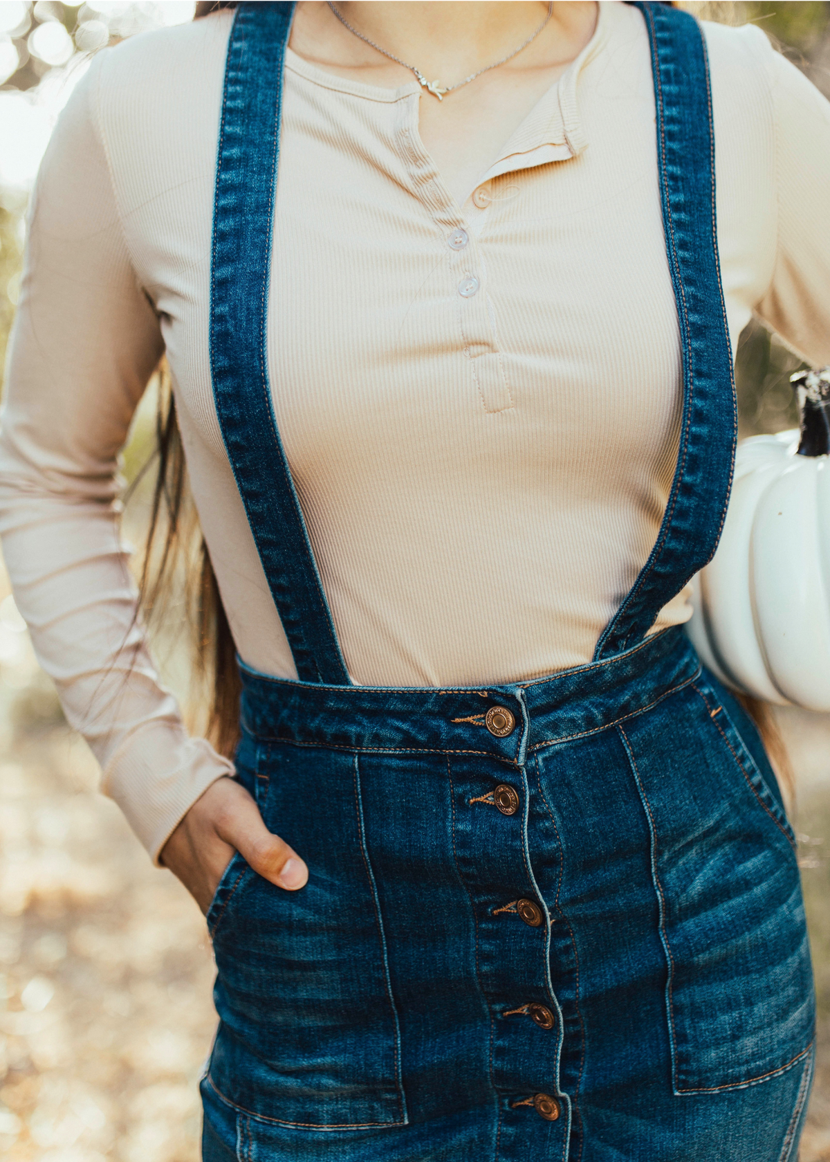 Dark Denim Overall Skirt .