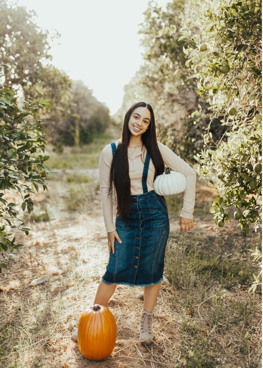 Dark Denim Overall Skirt .
