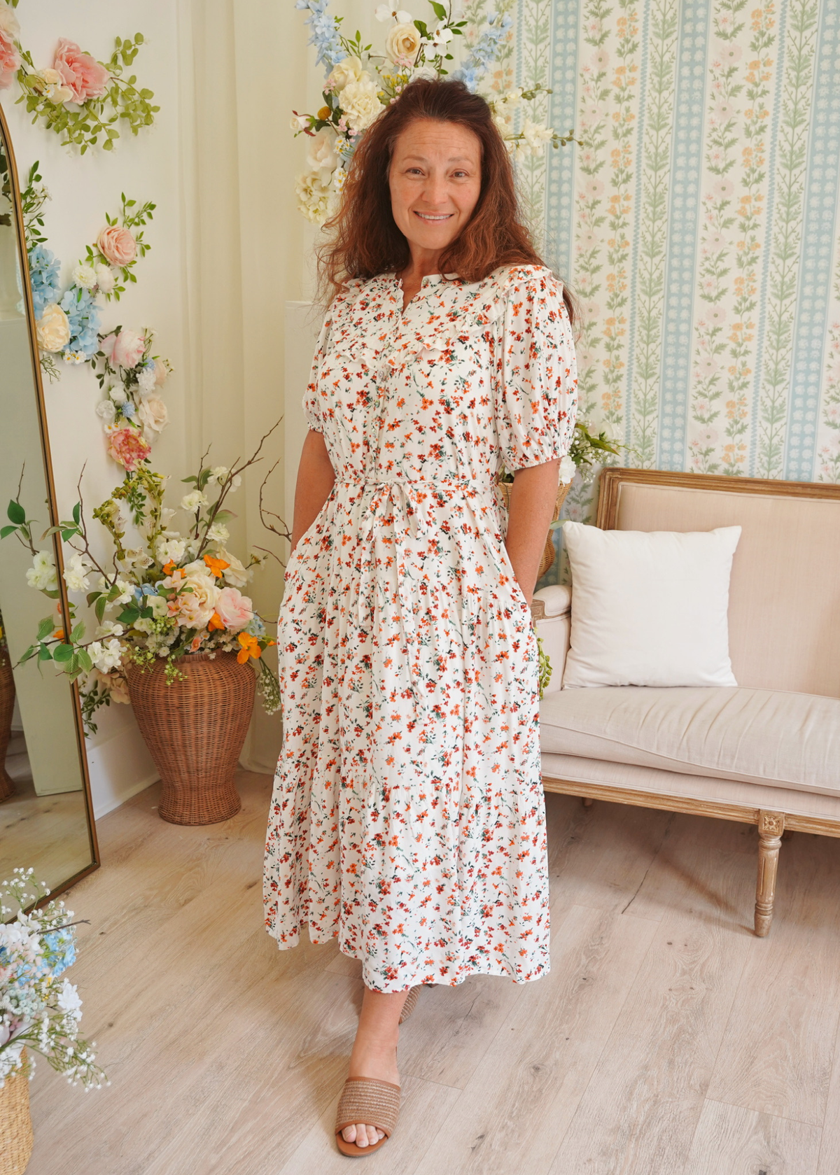 Wildflower Midi Dress- Orange