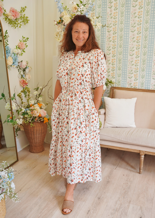 Wildflower Midi Dress- Orange