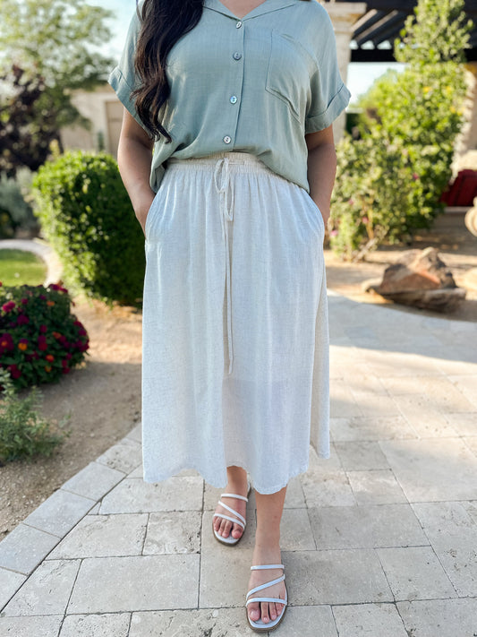 Clara Linen Skirt-Beige.
