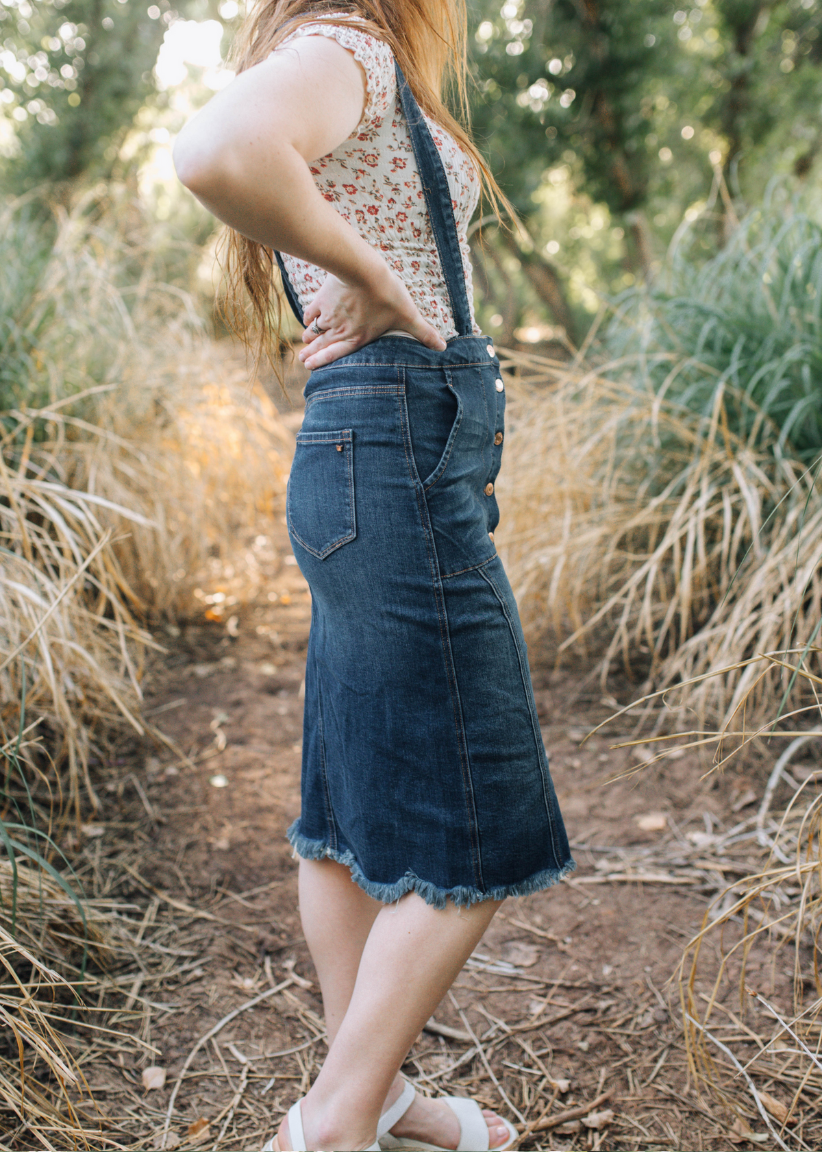 Dark Denim Overall Skirt .