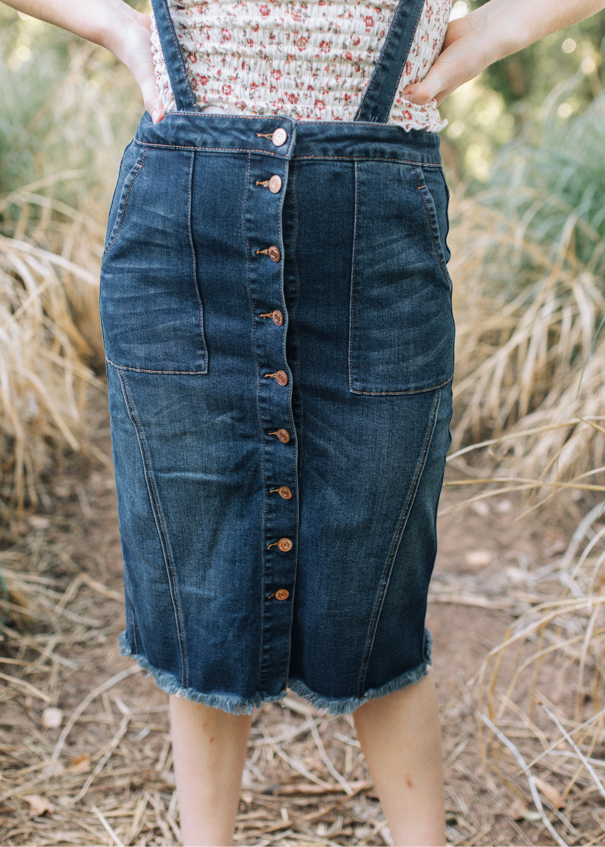 Dark Denim Overall Skirt .