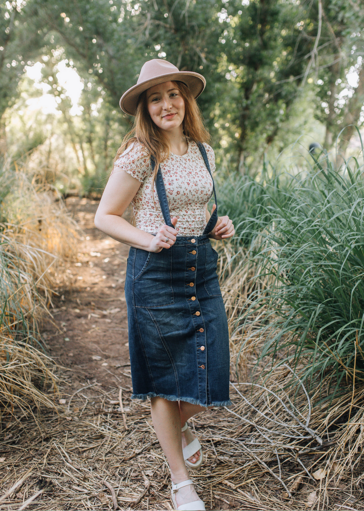 Dark Denim Overall Skirt .